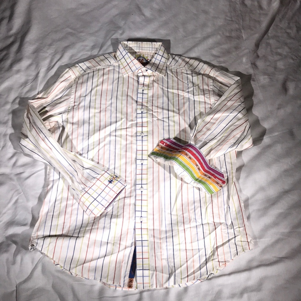 Robert Graham Men’s Multi Colored Plaid Stripped Button Down Long Sleeve Shirt